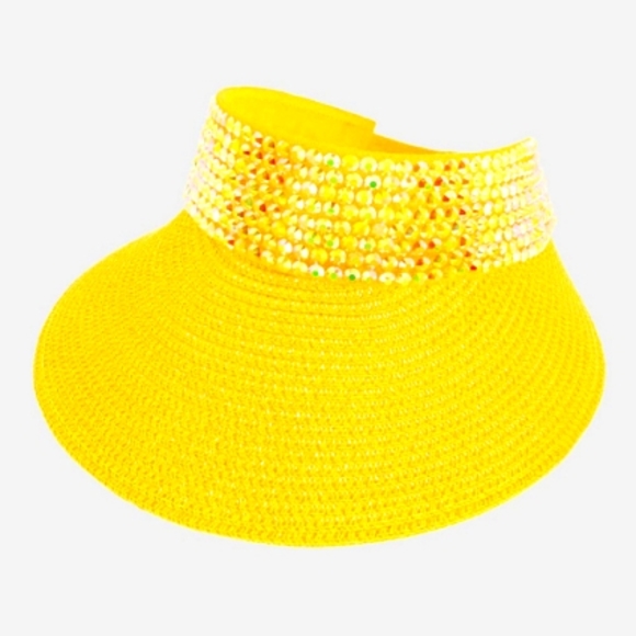 ??NWT  Fabulous  Rhinestone Crystal Studded Accent Yellow Visor Hat Cap main image 9